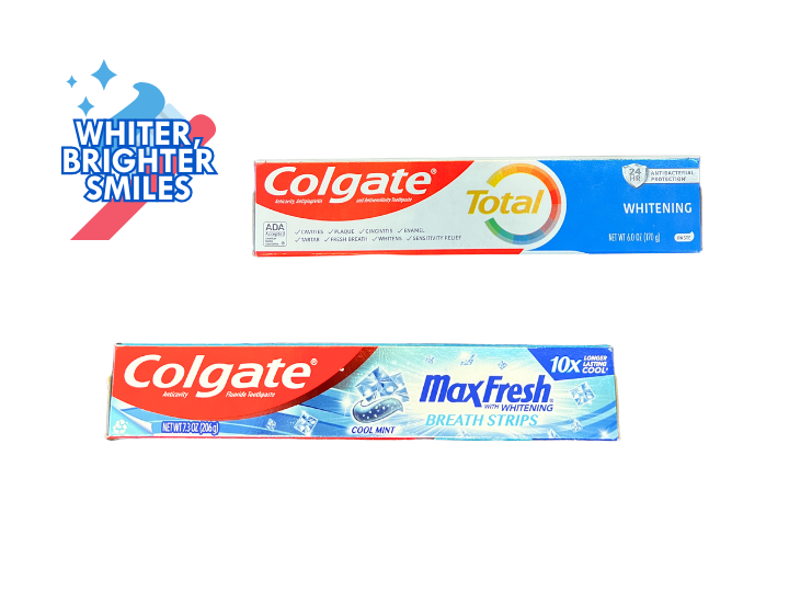 Colgate Toothpaste Total Whitening 6.0 oz or Max Fresh with Whitening Breath Strips 7.3 oz